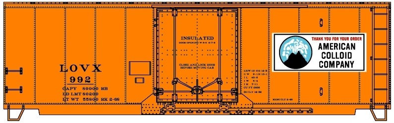 American Colloid Company 40' insulated steel boxcar LOVX 992