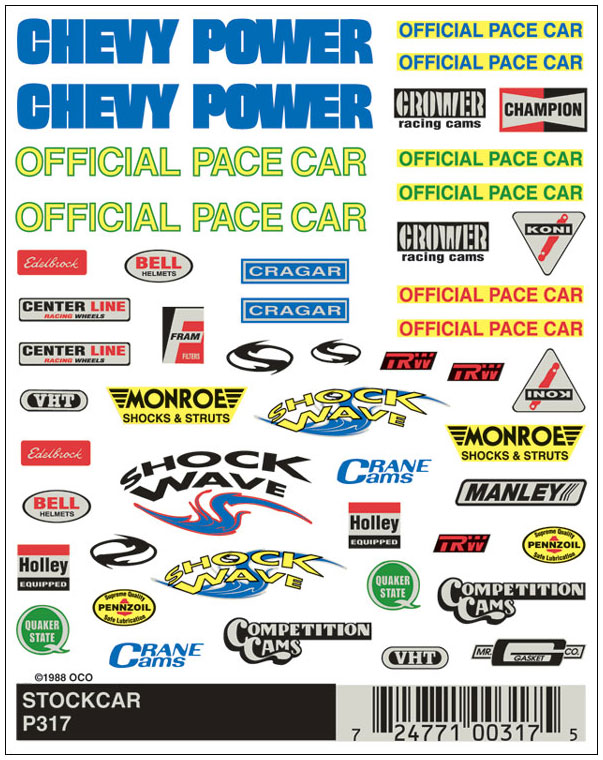 Dry Transfer Decals: PineCar Stockcar