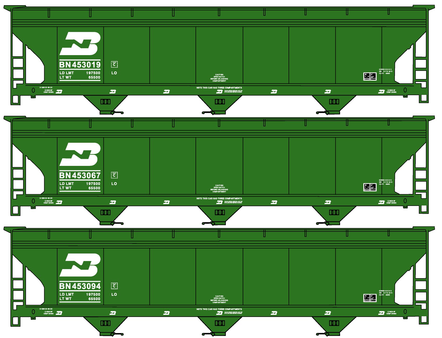 Burlington Northern 3-bay ACF hopper 3-pack