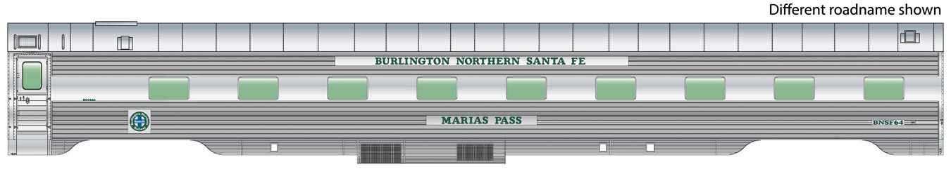 BNSF 85' Pullman-Standard 4-4-2 Sleeper #64 "Marias Pass" (Lighted)