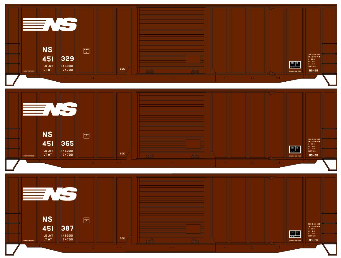 Norfolk Southern 50' Exterior Post Steel Box Car 3-Pack