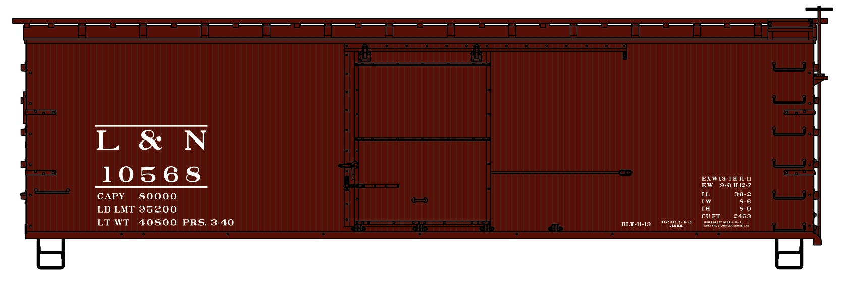 Louisville & Nashville 36' double sheath wood boxcar