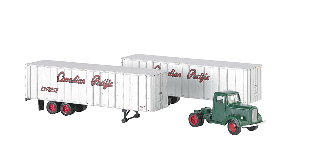 Canadian Pacific 1950s/60s truck cab with two piggyback trailers