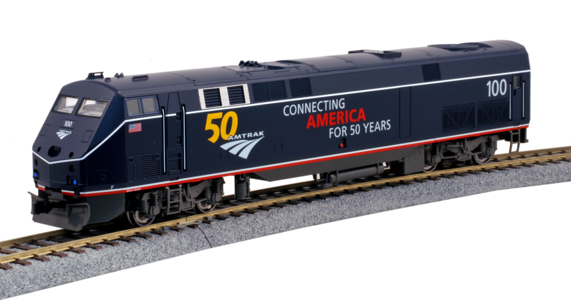 Amtrak GE P42 Midnight Blue With 50th Anniversary Logo #100