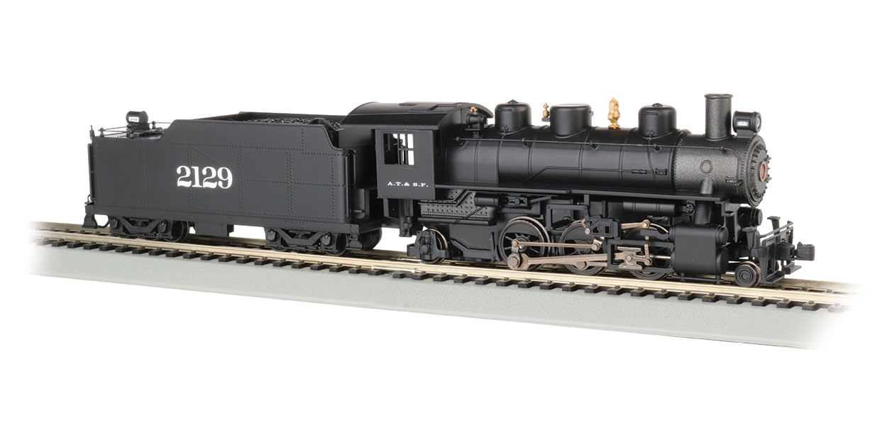 Santa Fe 2-6-2 Prairie #2129 with smoke and operating headlight