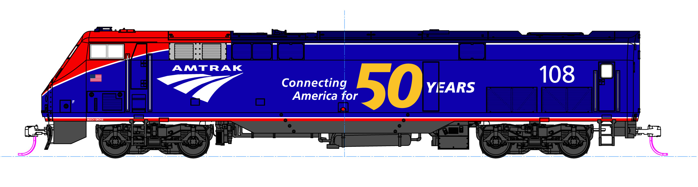 Amtrak GE P42 Phase VI With 50th Anniversary Logo #108