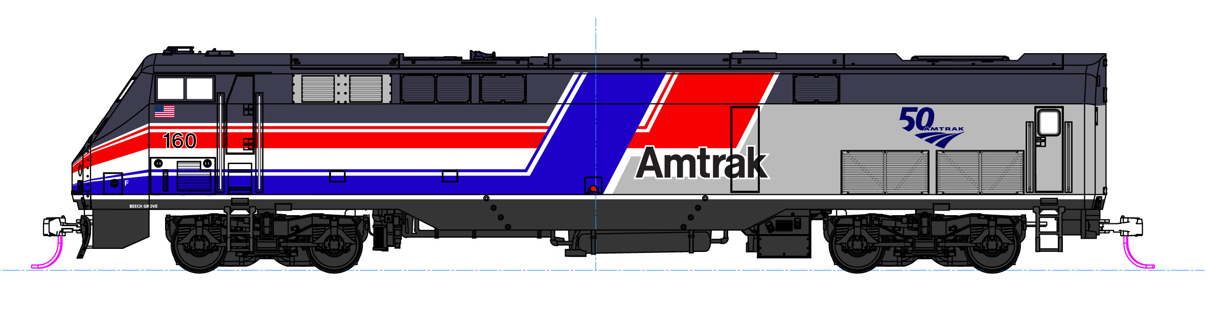 Amtrak GE P42 Dash 8 Phase III With 50th Anniversary Logo #160