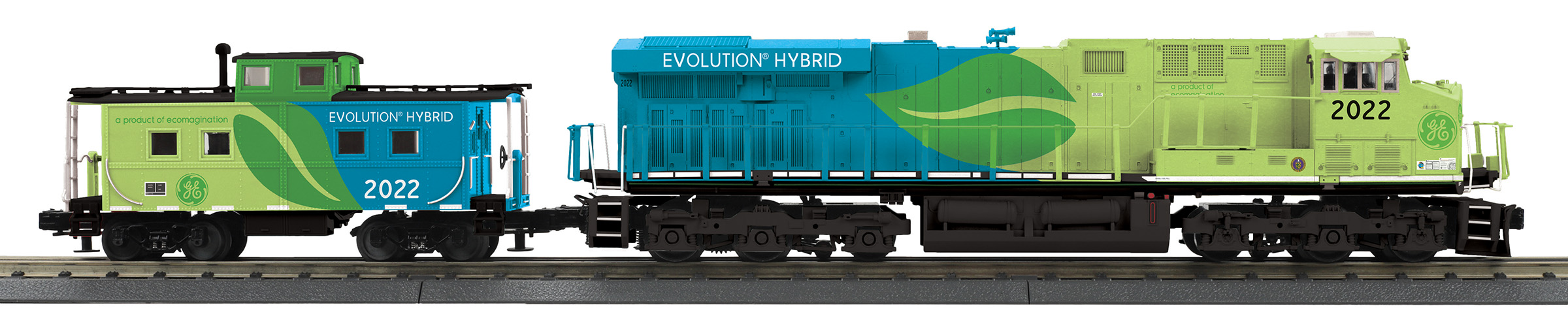 G.E. Evolution ES44AC diesel #2022 & caboose set with ProtoSound 3.0