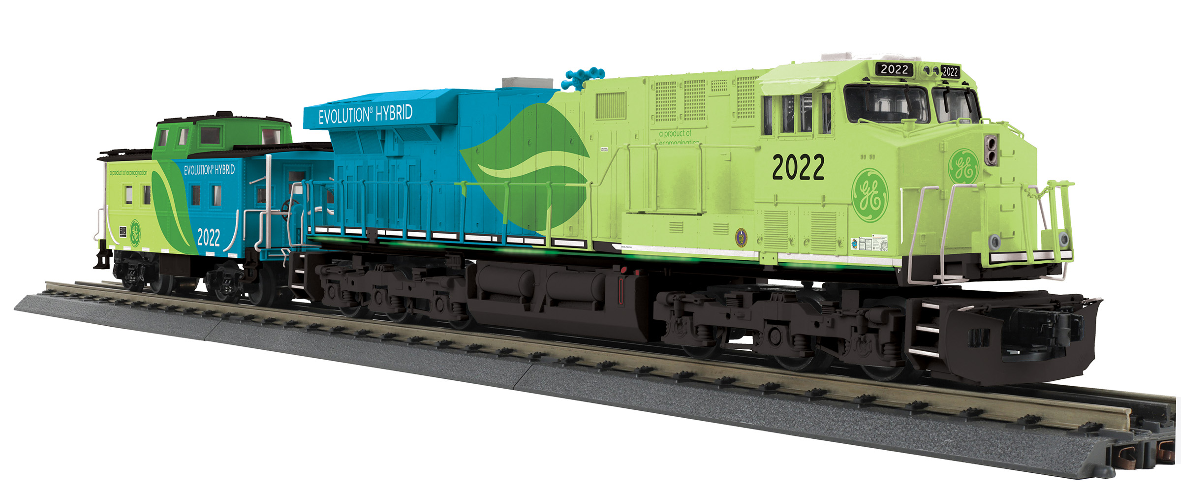 G.E. Evolution ES44AC diesel #2022 & caboose set with ProtoSound 3.0