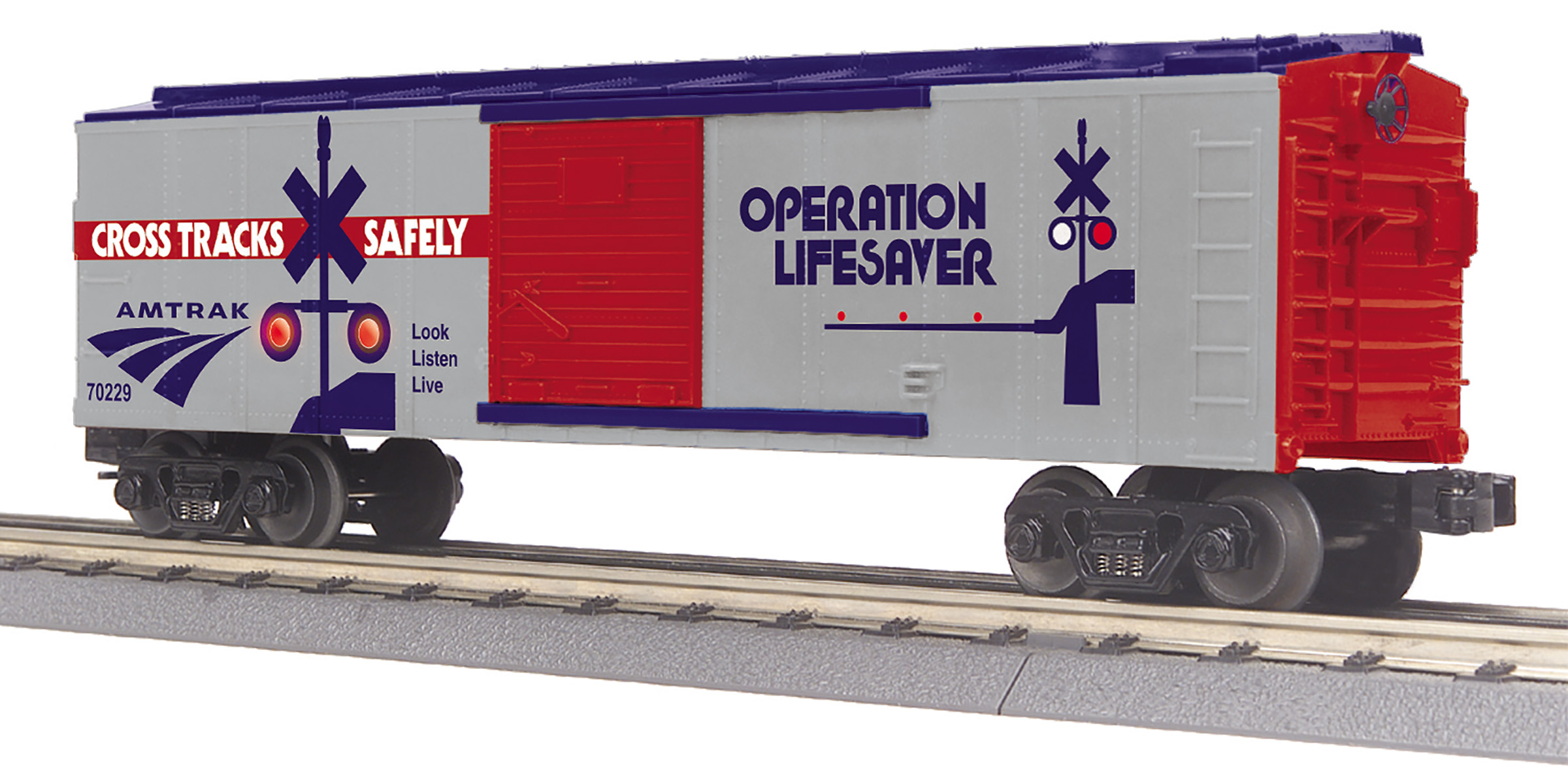 Amtrrak (Operation Lifesaver) boxcar with blinking LEDs