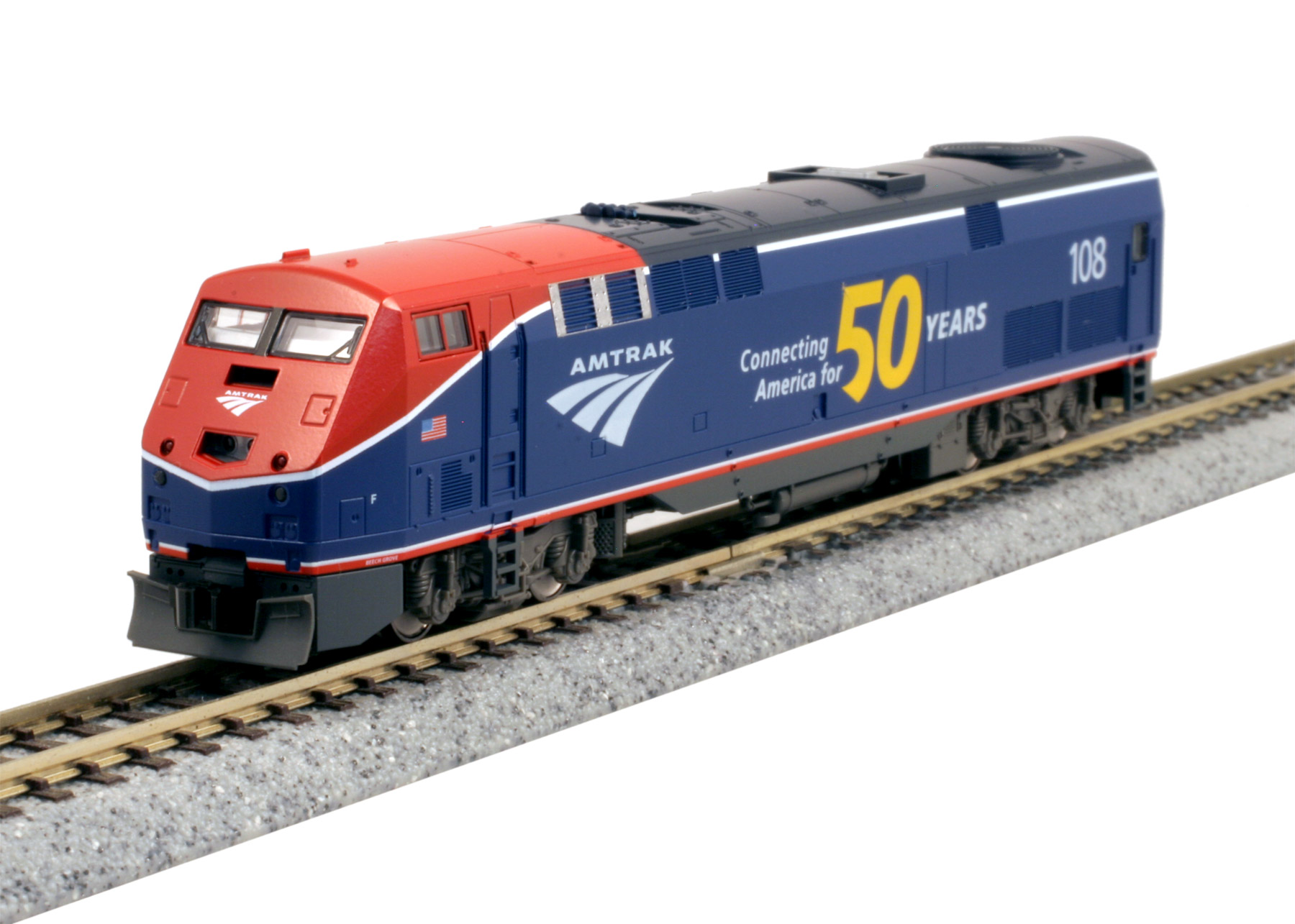 Amtrak GE P42 Phase VI With 50th Anniversary Logo #108 With DCC