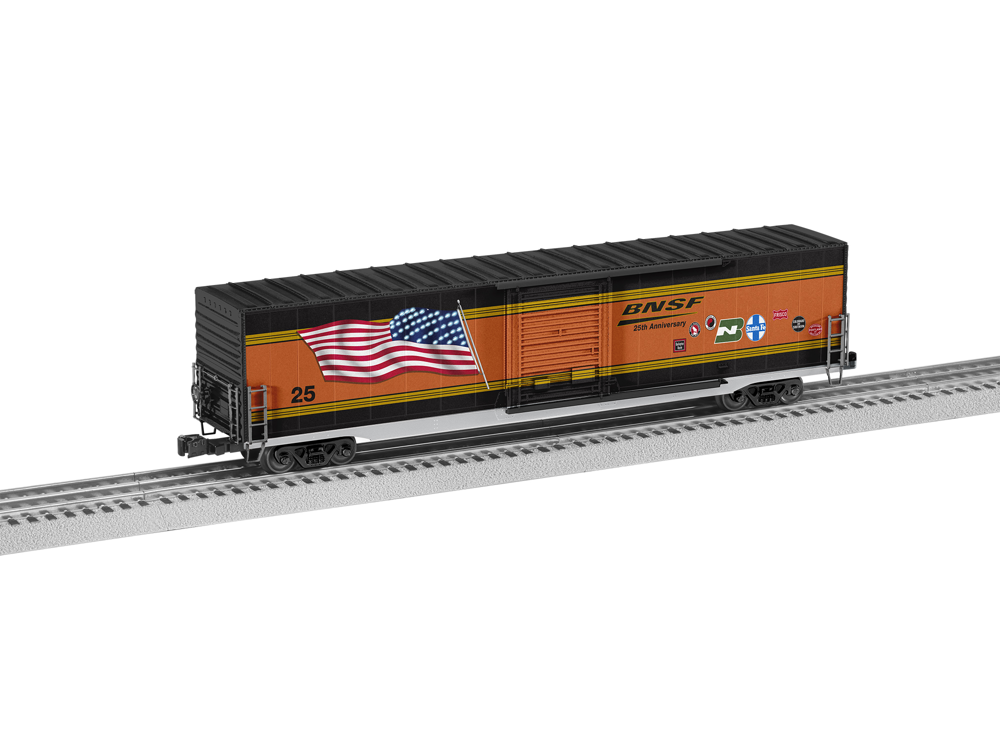 BNSF illuminated flag boxcar
