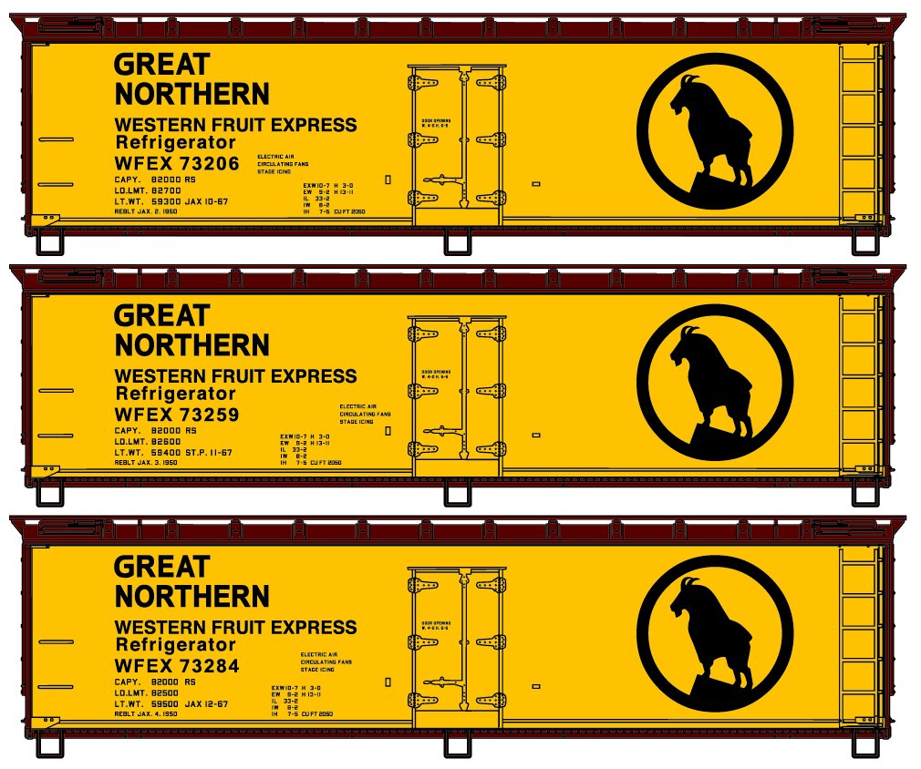 Great Northern / Western Fruit Express 40' wood reefer 3-pack