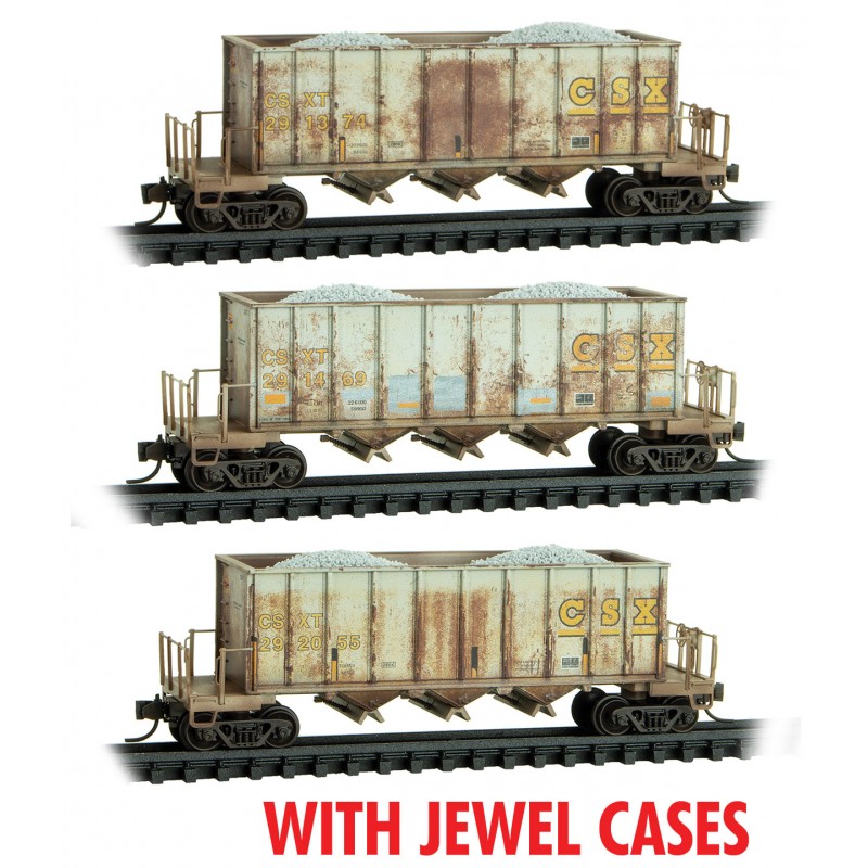 CSX Weathered 3-Pack Grey Rock Train With Jewel Cases