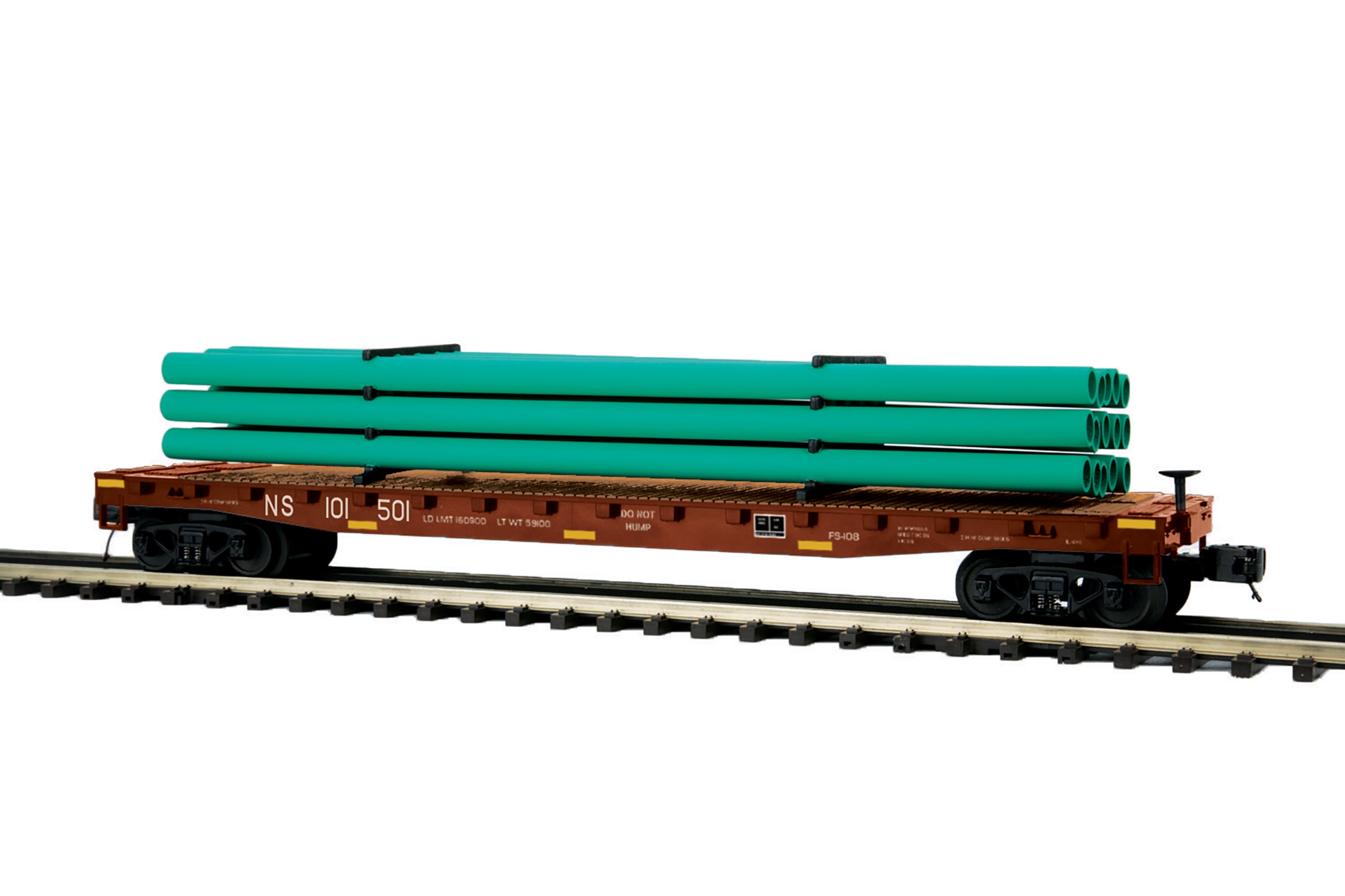 Norfolk Southern 60' flatcar with green pipe load