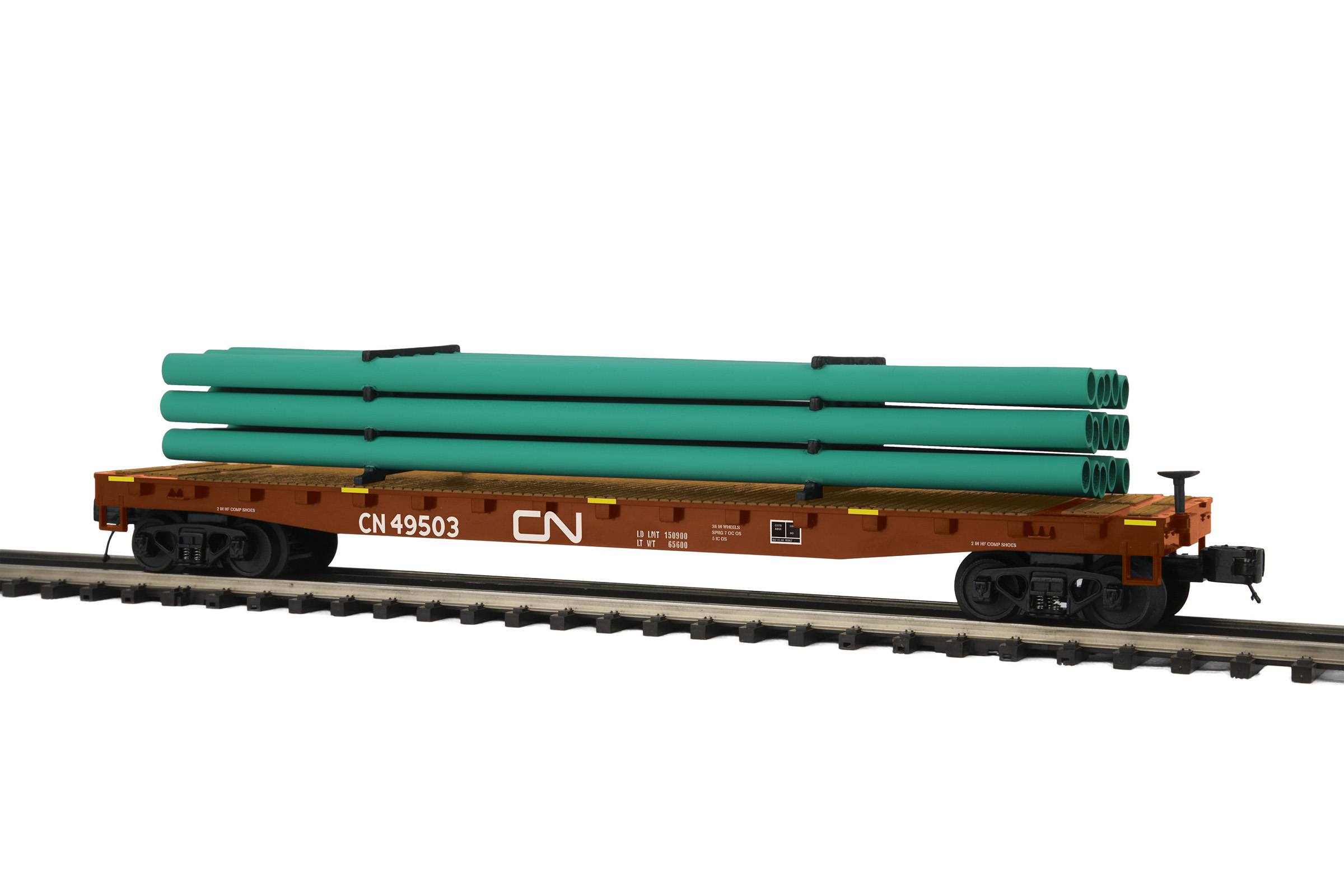 Canadian National 60' flatcar with green pipe load