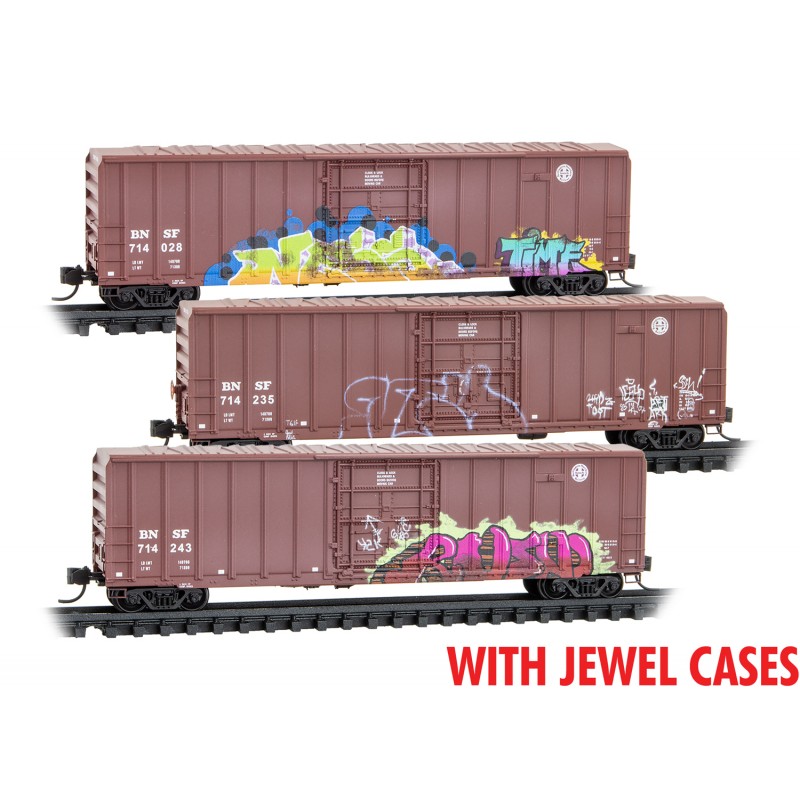 Burlington Northern Santa Fe Weathered 3-Pack With Jewel Cases