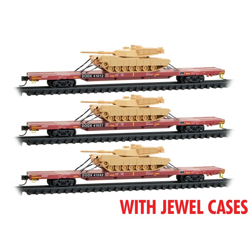 Department Of Defense 'Red' Flat Car 3-Pack With Abrams Tanks
