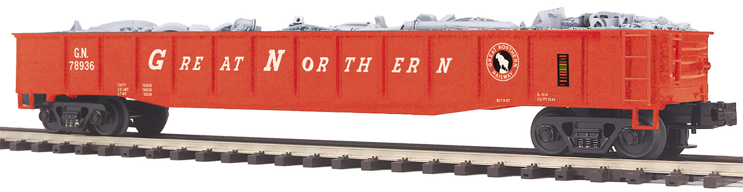 Great Northern gondola car with junk load