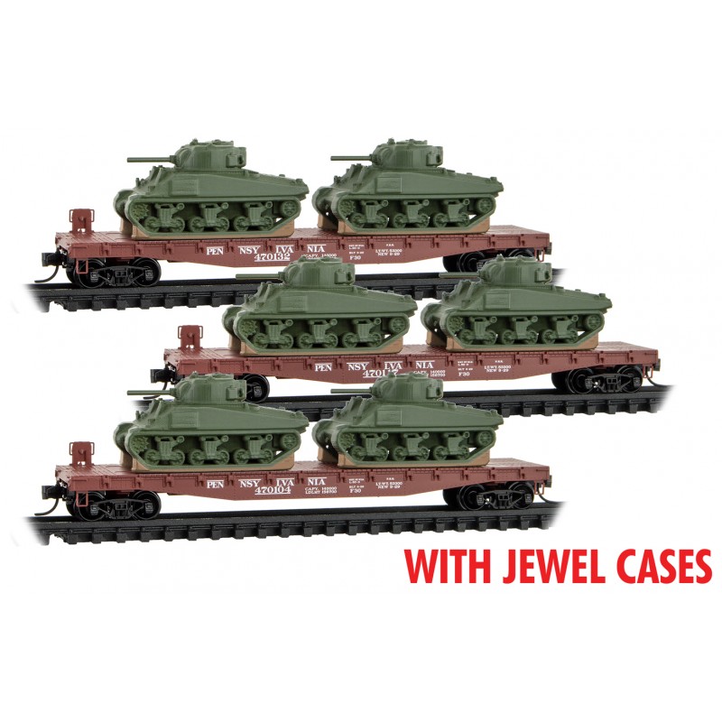 Pennsylvania Railroad With Sherman Tanks 3-Pack With Jewel Cases