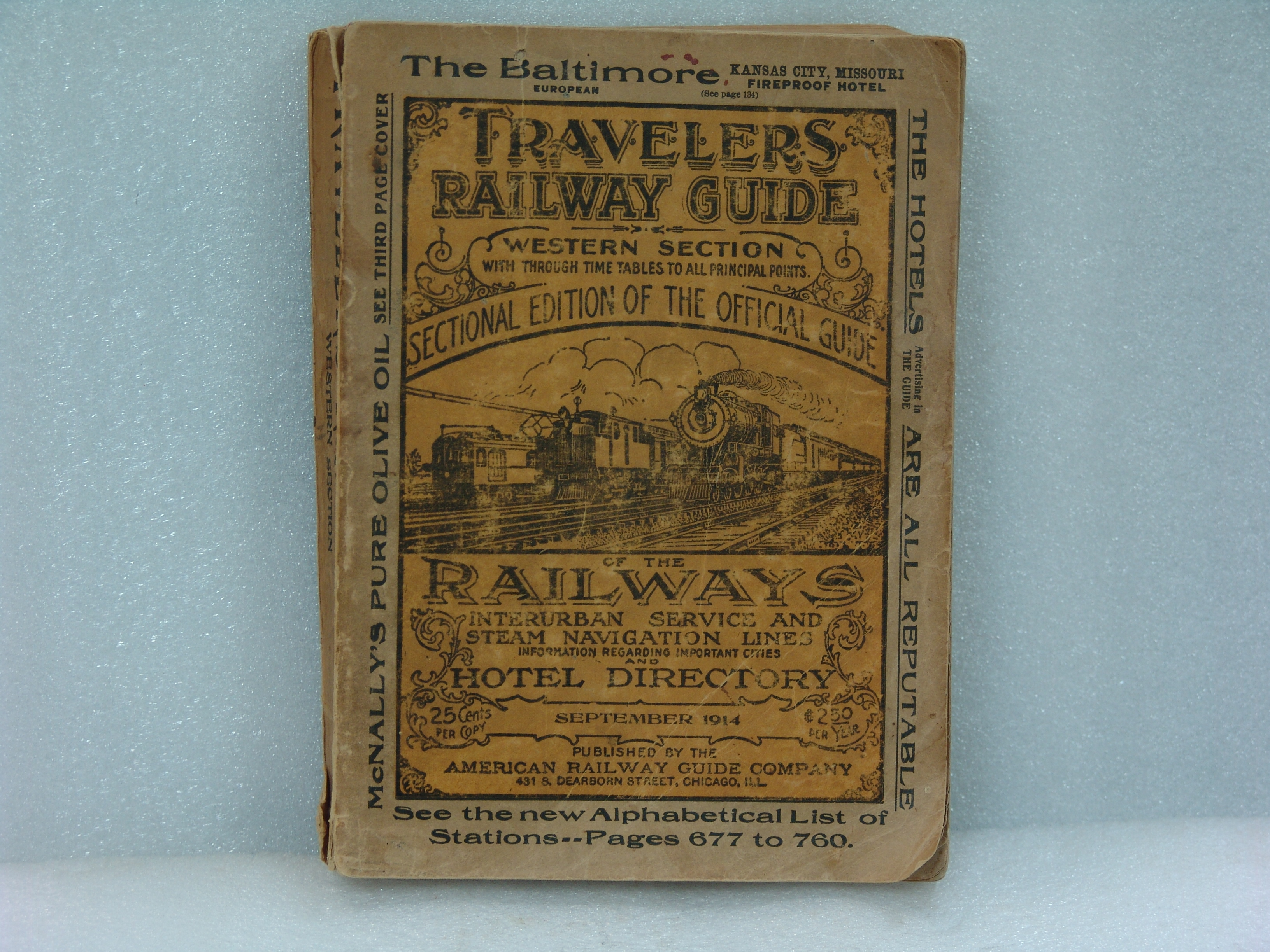 Travelers Railway Guide Western Section September 1914