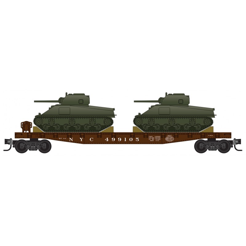 New York Central Flat Car With Sherman Tanks 3-Pack With Jewel Cases