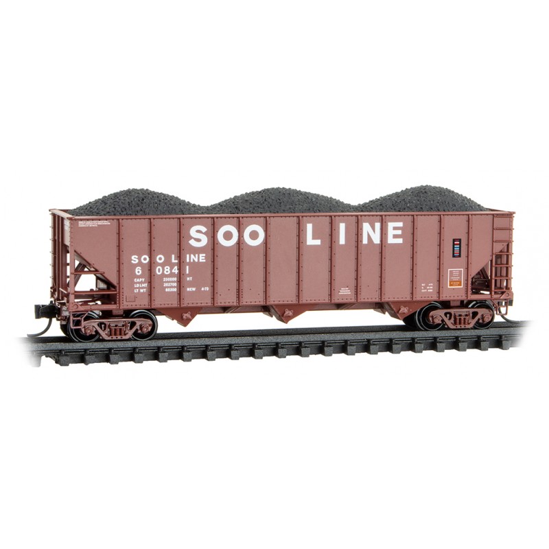 Soo Line 100-Ton 3-Bay Open Hopper Rib Sides With Coal Load #60841