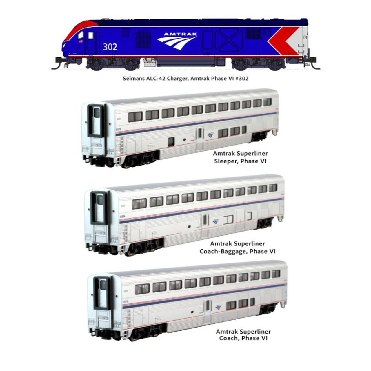 Amtrak ALC-42 & Superliner Phase VI 4-Unit "Starter Series" Set w/DCC