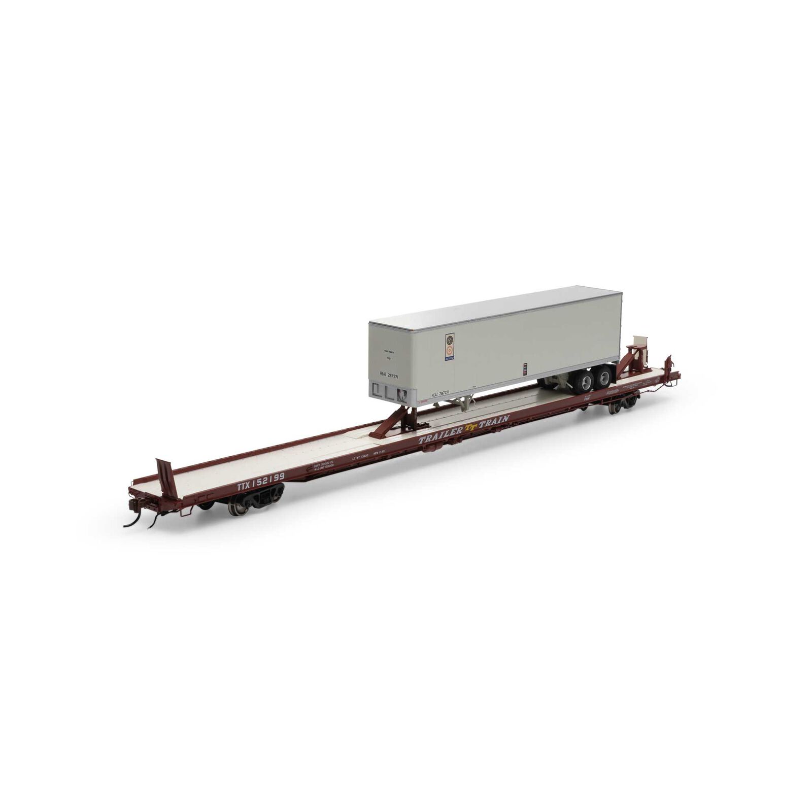 Trailer Train (brown) F89F 89' flatcar #152199 with Realco 40' trailer