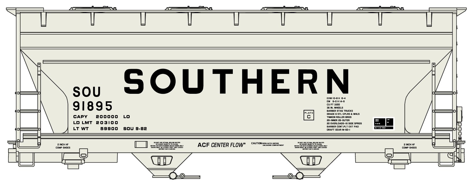 Southern Railway 2-Bay ACF Covered Hopper #91895