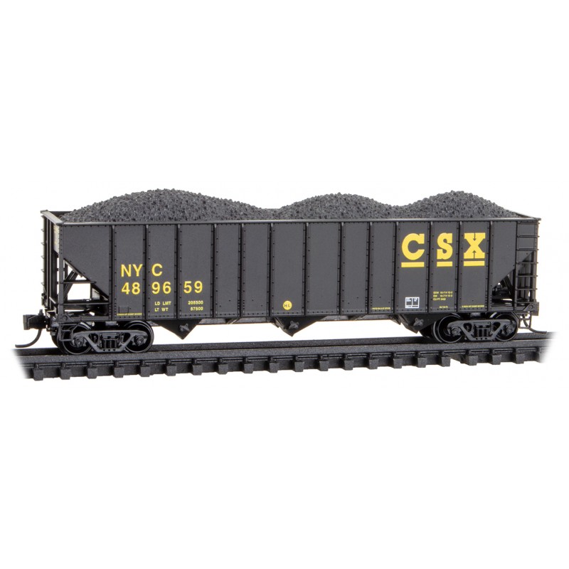 CSX 100-Ton 3-Bay Open Hopper Rib Sides With Coal Load #489659