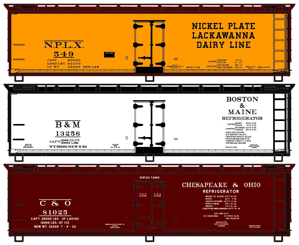 NKP/B&M/C&O 40' wood refrigerator car 3-pack