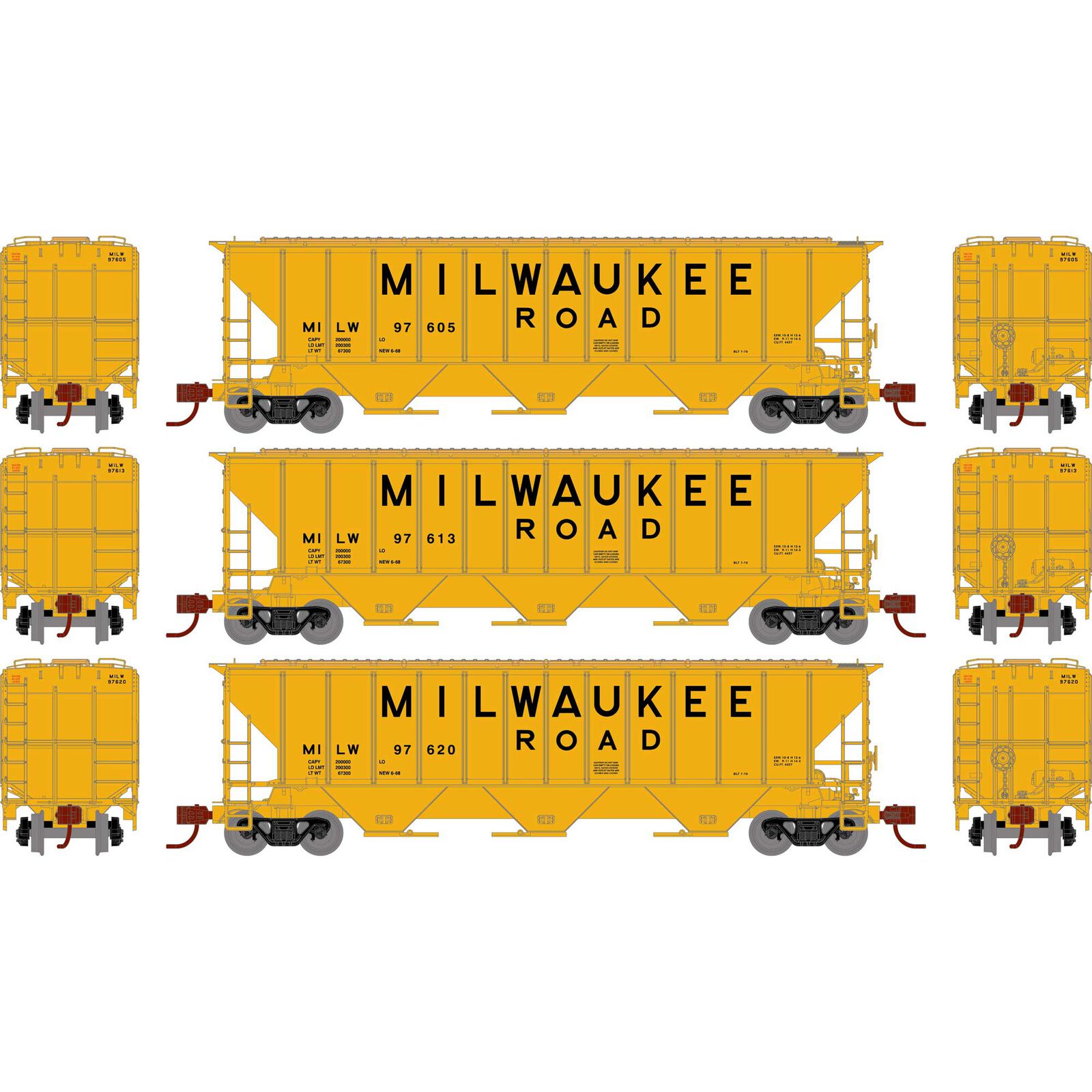 Milwaukee Road PS 4427 3-Bay Hopper 3-Pack