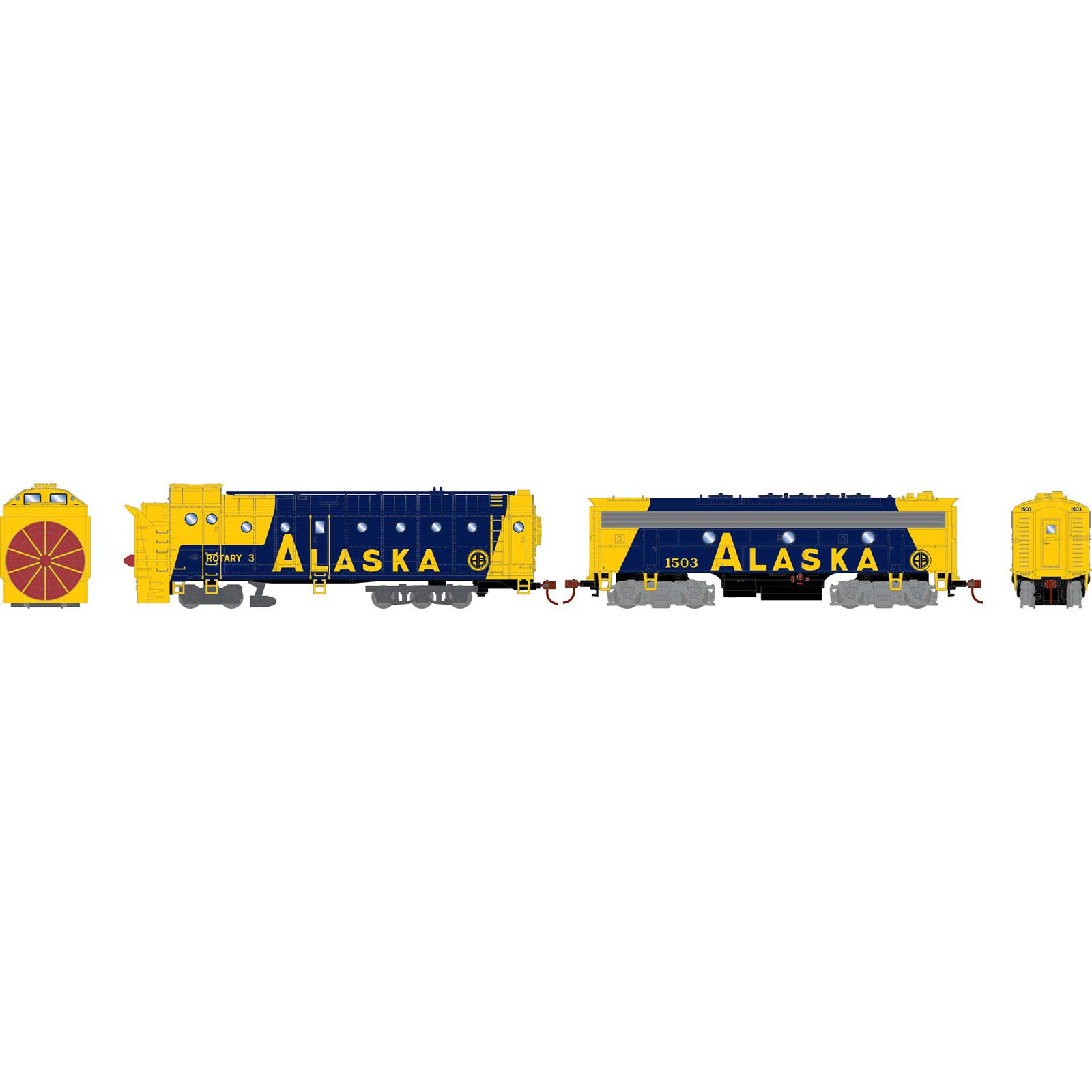Alaska Railroad rotary snowplow #3 and F7B power car #1503