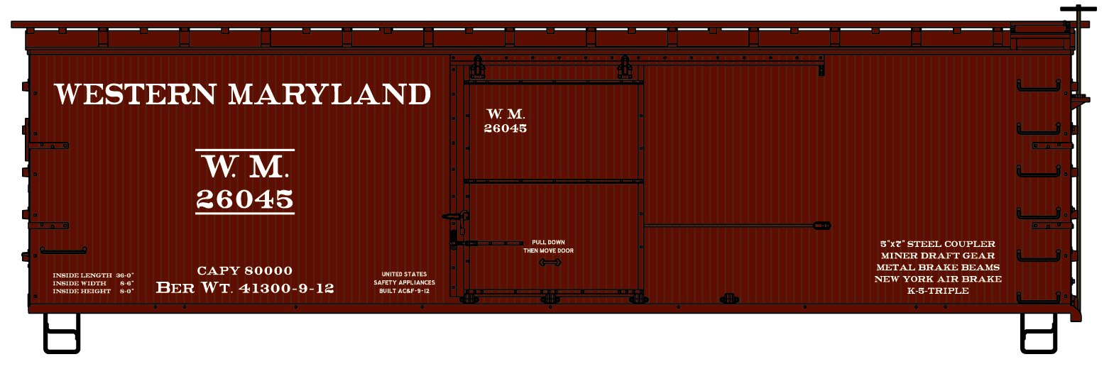 Western Maryland 36' Double Sheath Wood Box Car #26045
