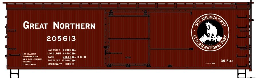 Great Northern 36' Double Sheath Wood Box Car