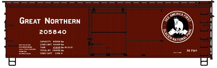 Great Northern 36' Double Sheath Wood Box Car
