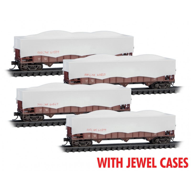 Soo Line 3-Bay Hopper With Tarps 4-Pack With Jewel Cases