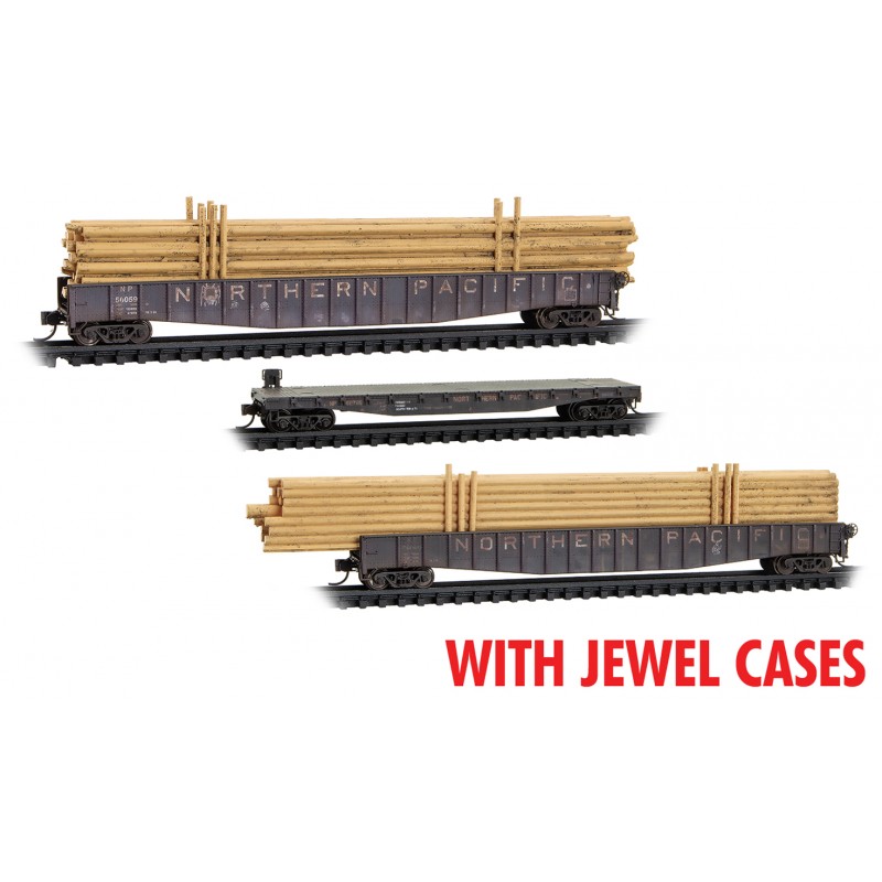 Northern Pacific Log Gondola 3-Pack With Jewel Cases