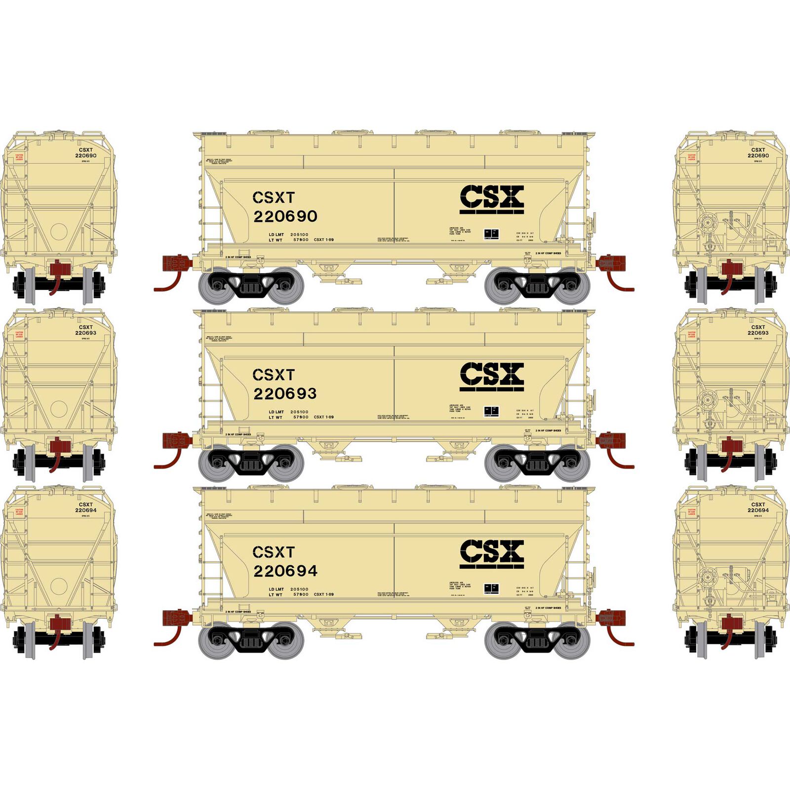 CSX ACF 2970 2-Bay Center Flow Hopper 3-Pack