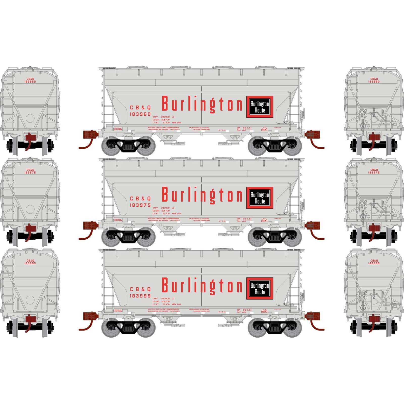 Chicago, Burlington & Quincy ACF 2970 2-Bay Center Flow Hopper 3-Pack