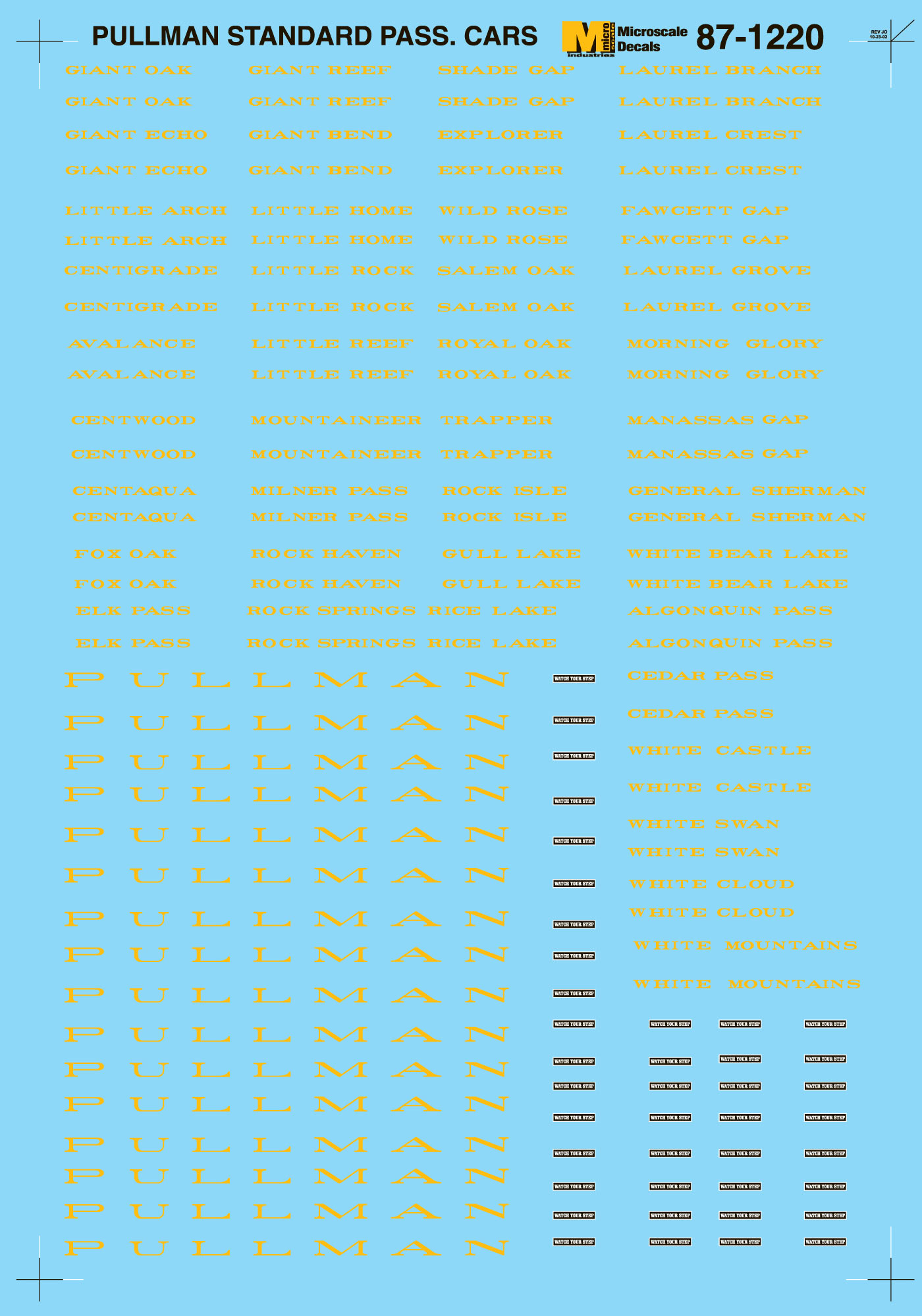 decals: Pullman Heavyweight Passenger Cars Dulux Lettering