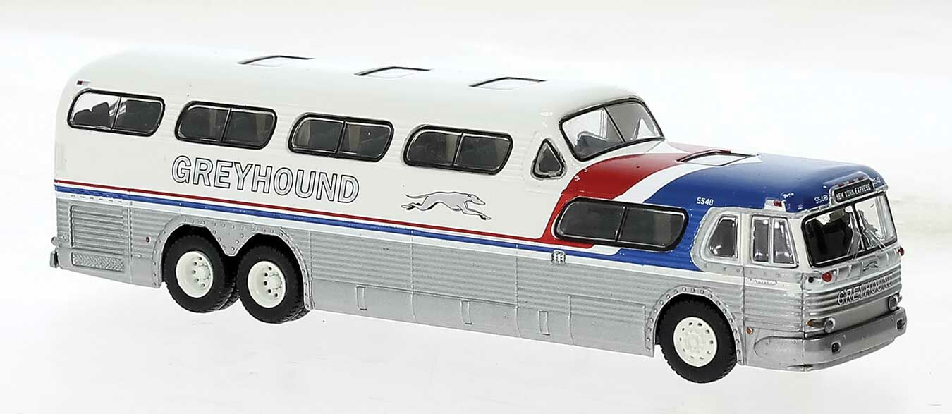 1954-1956 GMC PD-4501 Scenicruiser Bus - Greyhound (slvr, wht, blu, rd