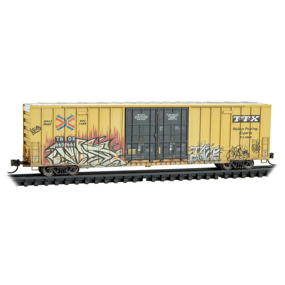 TTX Weathered 60' Rib Side Double-Plug Door Box Car #665661