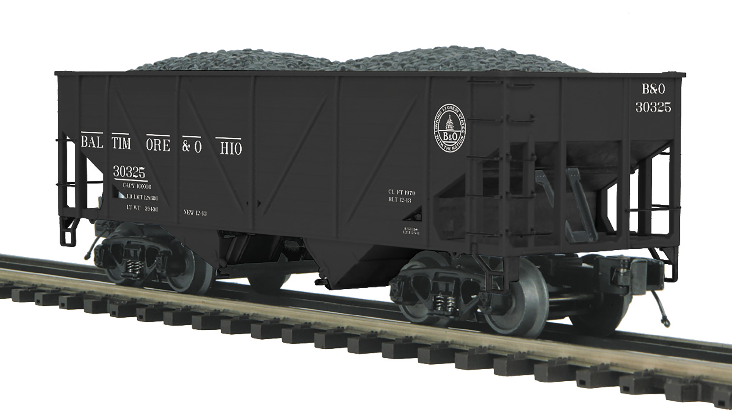 Baltimore & Ohio 34' composite hopper car with coal load