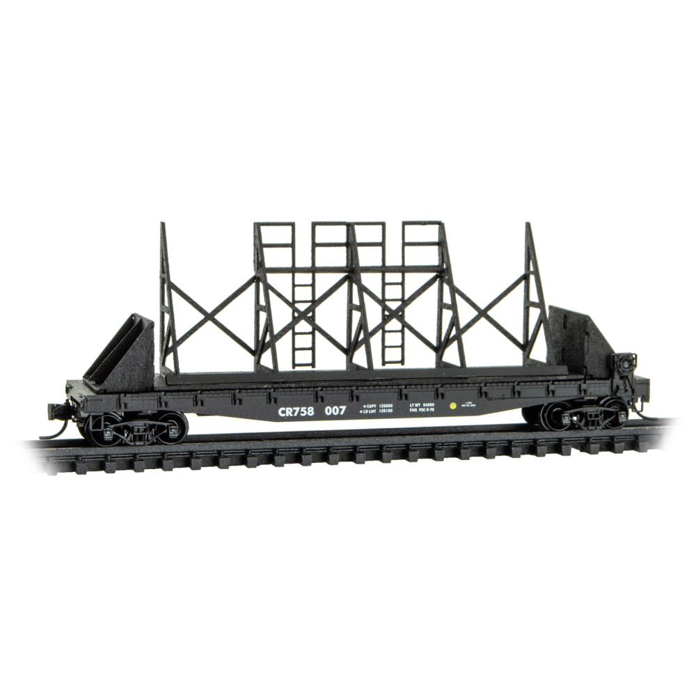 Conrail 50' Flat Car Fishbelly Side #758007 With Rack