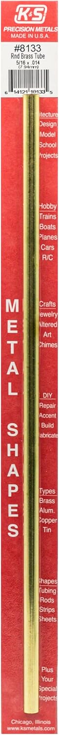 round brass tube 5/16" OD x 0.014" Wall x 12" Long