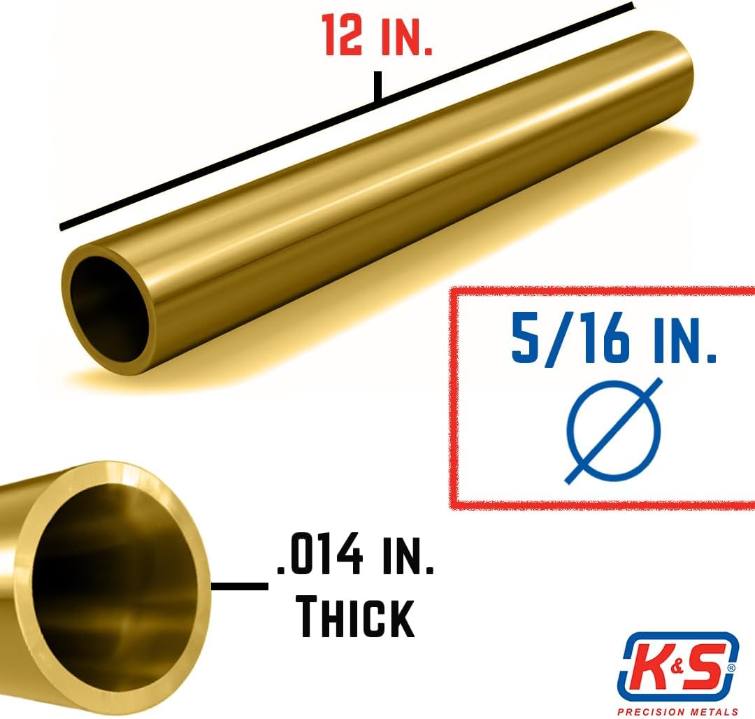 round brass tube 5/16" OD x 0.014" Wall x 12" Long