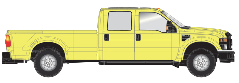Ford F-350 crew cab pickup truck - safety yellow