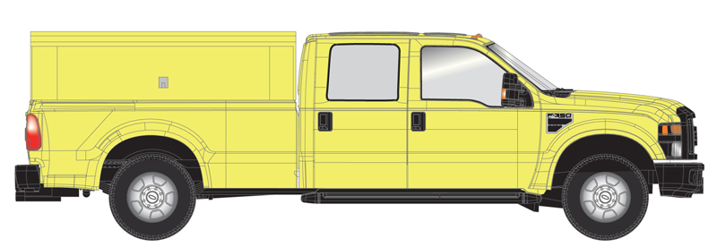 Ford F-350 crew cab pickup truck - safety yellow with utility cap